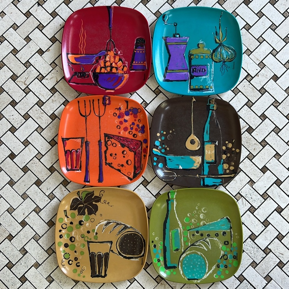 FISKARS FINLAND Melamine Retro Cocktail Plates Set of 6 - Picture 1 of 15